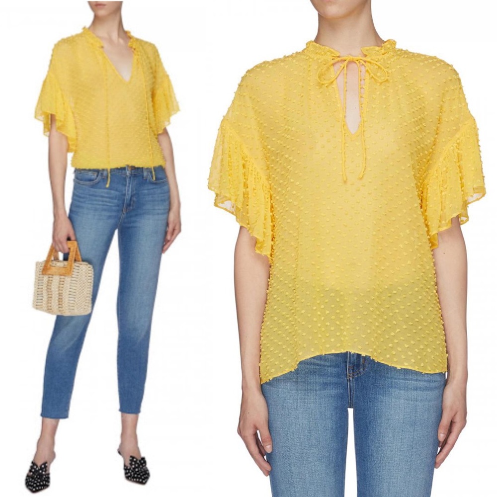 ALICE + OLIVIA Julius Ruffle Sleeve Blouse S